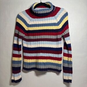 Y2k Vtg Next Era Multi Striped Turtleneck Sweater Womens Medium EUC Ribbed Knit